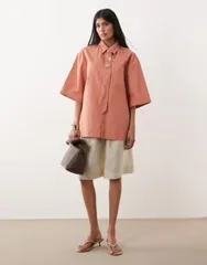 シスタージュン レディース トップス シャツ Sister Jane Unisex Ochre short sleeve boxy shirt with tie pins in ochreのサムネイル