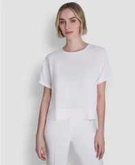 ダナ キャラン ニューヨーク レディース トップス シャツ クルーネック 半袖 DKNY Womens Textu red Woven ShortSleeve Crew Neck Top Ivoryのサムネイル