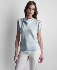 ダナ キャラン ニューヨーク レディース トップス シャツ 半袖 DKNY Womens Flutter ShortSleeve Top Light Blue ブルーのサムネイル