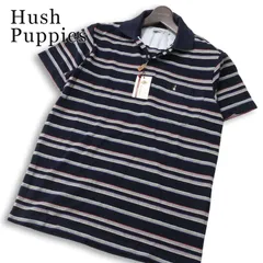 【新品 未使用】 Hush Puppies ハッシュパピー 春夏★ 半袖 鹿の子 ボーダー ロゴ刺繍 ポロシャツ Sz.M メンズ 紺 ネイビーのサムネイル