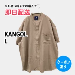KANGOL カンゴール シャツ/ブラウス L ベージュ ワンポイント ミドル丈 ストライプ柄 スタンドカラー 半袖 メンズのサムネイル