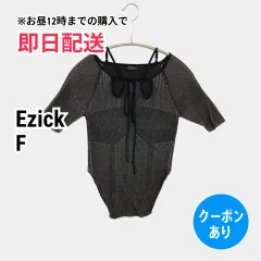 Ezick エジック ニット/セーター F ブラック ナイロン ニット リボン ストライプ柄 ショート丈 半袖 クルーネック(丸首) レディースのサムネイル