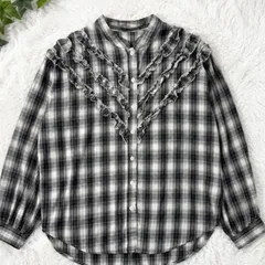 kivi キヴィ 長袖ブラウス フリル襟 チェック柄 モノトーン FREEのサムネイル