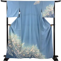 訪問着 身丈164cm 裄丈65.5cm M 袷 辻が花 ぼかし 水色 正絹 名品 【中古】のサムネイル