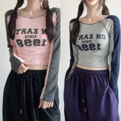 バイカラー ラグラン 長袖Tシャツ ピンク/グレーのサムネイル