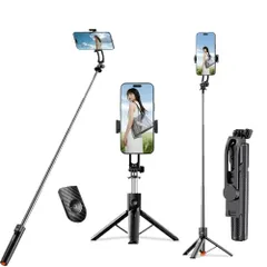 自撮り棒 軽量 スマホ 三脚 長さ20cmのタイトな収納 重さわずか172グラム 卓上三脚 リモコン付き セルカ棒 360°回転 iphone & android対応 スマホスタンド じどり棒 軽量iphone 100cm＆7段階伸縮 携帯  782338eeのサムネイル