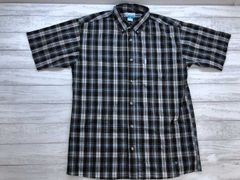 コロンビア Columbia アメカジ アウトドア スポーツ チェック 半袖 ボタンダウンシャツ 黒 XL メンズ ポリエステル65% コットン35%