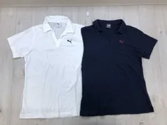 PUMA プーマ スポーツ スキッパーカラー スリットネック 半袖 ポロシャツ 2枚セット 白 紺 M レディース コットン100%のサムネイル