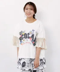 ScoLar(スカラー）フリル袖付き ポップロゴTシャツ　オフホワイト、ブラック、レッド　162714のサムネイル