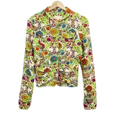 ETRO(エトロ) ブルゾン サイズ40 M レディース - 白×イエローグリーン×マルチ 長袖/麻/花柄/春/秋のサムネイル