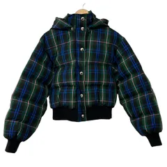 MSGM(エムエスジィエム) ダウンジャケット サイズ38 M レディース美品  黒×グリーン×マルチ 冬/チェック柄/フード着脱可のサムネイル