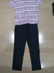 チェック柄シャツセット黒ズボンのサムネイル