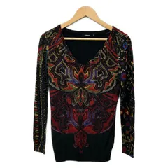 Desigual(デシグアル) 長袖セーター サイズM レディース - 黒×レッド×マルチ Vネック/ラインストーン/ラメのサムネイル