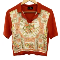 ETRO(エトロ) 半袖セーター サイズ42 M レディース - オレンジ×アイボリー×マルチ シルク/花柄/異素材切替のサムネイル