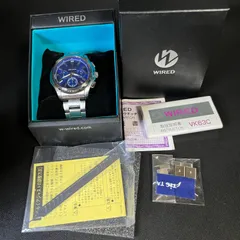 【稼働品】 WIRED ワイアード SEIKO セイコー クロノグラフ クォーツ 腕時計 アナログ ブルー シルバー VK63-K013 電池交換済み 動作確認済み コマ付き 外箱付き 説明書付きのサムネイル