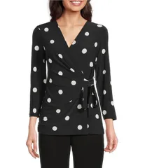 アンクライン レディース トップス Tシャツ ドット柄 Vネック ドット プリント ニット ジャージー Anne Klein Knit Jersey Polka Dot Print VNeck 34のサムネイル