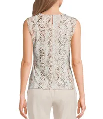 カルバンクライン レディース トップス タンクトップリント ノースリーブ ニット ジャージー Calvin Klein Knit Jersey Printed Sleeveless Pleat Necのサムネイル