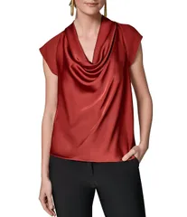 ダナキャラン レディース トップス Tシャツ キャップ Donna Karan Mix Media Cowl Neck Cap Sleeve Top Sunbakedのサムネイル