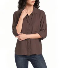 ベラダール レディース トップス シャツ ボタンダウン Bella Dahl Woven Point Collar Neckline Long Sleeve Button Down Shirt Darのサムネイル