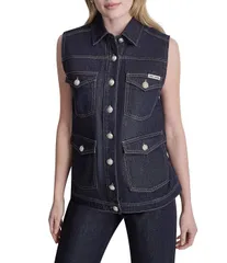 ダナキャラン レディース アウター ベスト ノースリーブ デニム ジーンズ DKNY Jeans by Donna Karan Denim Point Collar Sleeveless Buttonのサムネイル