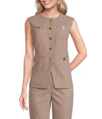 ダナキャラン レディース アウター ベスト クルーネック Donna Karan Coordinating Melange Basket Weave Crew Neck Vest Sunbaked Mのサムネイル