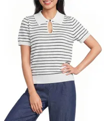 INサンフランシスコ レディース アウター ニット・セーター IN San Francisco Striped Short Sleeve Colla red Keyhole Front Sweaterのサムネイル
