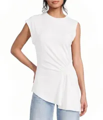 トップショップ レディース トップス シャツ ギャザー ニット TOPSHOP Knit Ruched Sidetail Cinched Top Ivory アイボリーのサムネイル