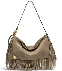 ダナキャラン レディース バッグ ベルベット スエード フリンジ Donna Karan Large Velvet Fringe Suede Shoulder Bag Truffleのサムネイル