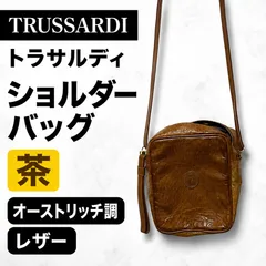 TRUSSARDI トラサルディ オーストリッチ調 レザー ショルダーバッグ 茶のサムネイル