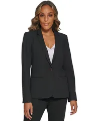 カルバンクライン レディース アウター ジャケット・ブルゾン プチ ブレザー Calvin Klein OneButton Blazeregular and Petite Sizes Black ブラのサムネイル