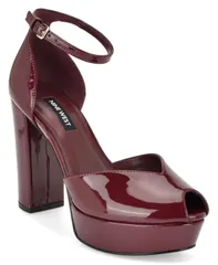 ナインウェスト レディース シューズ サンダル ヒール Nine West Womens Keela Peep Toe High Block Heel Dressandals Wine Patentのサムネイル