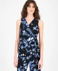 アンクライン レディース トップス シャツ プチ プリント ノースリーブ Anne Klein Womensleeveless Printed Wrap Top Regular Petite Anneのサムネイル