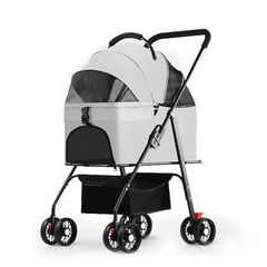 4輪ペットカート分離型ドッグカート メッシュ通気性 折りたたみ式 収納バスケット付き コンパクト 犬 猫用バギー 耐荷重25kg 猫 小型犬多頭 中型犬 飛び出し防止 カート用バッグ付き 老犬介護用 お出かけ 散歩 前輪360°回転 後輪ブレーキ付き 飛び 0