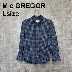[k-791] McGREGOR 맥 레거 L 긴팔 네루 셔츠 체크 버튼 다운 블루 블루 블랙 블랙 코튼 USA 헌 옷 사탕 카지 캐주얼