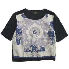 美品 ETRO エトロ シルク 切替 ニット セーター 半袖 総柄 42 ネイビー×マルチ レディース 古着 中古 USEDのサムネイル