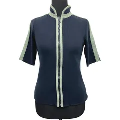 良品 PRADA プラダ ニット ジャケット ブルゾン ジップップ セーター シャツ 半袖 ハイネック 38 ネイビー レディース 古着 中古 USEDのサムネイル