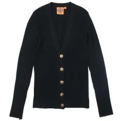 美品 Tory Burch トリーバーチ ロゴボタン リブニット カーディガン Vネック ウール 羽織 リブ切替 S 黒 ブラック レディース 古着 中古 USEDのサムネイル