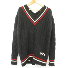 未使用 N°21 ヌメロヴェントゥーノ Vネック ケーブルニット セーター 36サイズ ブラック レディース 古着 中古 USEDのサムネイル