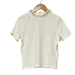 美品 alice + olivia アリスアンドオリビア フェイクパールネック ショートスリーブ ストレッチ ニットカットソー S/P オフホワイト レディース 古着 中古 USEDのサムネイル