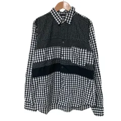 美品 BLACK COMME des GARCONS ブラックコムデギャルソン AD2012 ドット切替 ギンガムチェック 長袖シャツ Ｌ ブラック ホワイト メンズ 古着 中古 USEDのサムネイル