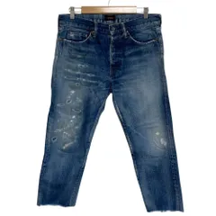 良品 chimala チマラ ダメージ加工 クロップド デニムパンツ ジーンズ サイズ28 ブルー レディース 古着 中古 USEDのサムネイル