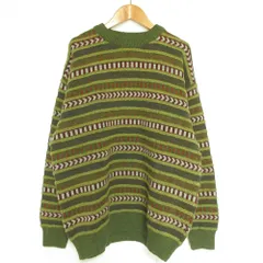 美品 EXAMPLE BY MISSONI イグザンプルバイミッソーニ ヴィンテージ ボーダー ウール ニット セーター サイズ48 グリーン メンズ 古着 中古 USEDのサムネイル
