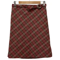 良品 BURBERRY BLUE LABEL バーバリーブルーレーベル チェック柄 ひざ丈 ベルテッド スカート 36 レッド レディース 古着 中古 USEDのサムネイル
