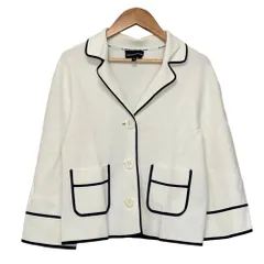 良品 EMPORIO ARMANI エンポリオアルマーニ パイピング ニット ジャケット サイズ38 ホワイト レディース 古着 中古 USEDのサムネイル