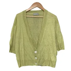 美品 23SS MARGARET HOWELL マーガレットハウエル クロップド リネンニットカーディガン 2 ライムイエロー レディース 古着 中古 USEDのサムネイル
