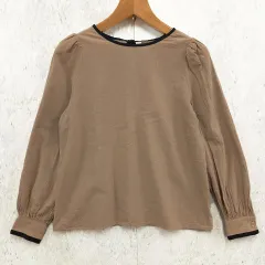 LAUIR ラウアー ブラウス 袖ボタン バックリボン 長袖 バイカラー バルーンスリーブ グレージュ Lサイズ 〇□☆のサムネイル