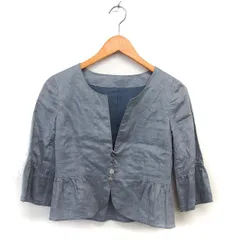 ケーティー キヨコ タカセ  K.T KIYOKO TAKASE LINO ノーカラー ジャケット リネン 総裏地 ギャザー クロップド 七分袖 9 グレー /NT22のサムネイル