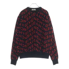 GIVENCHY (ジバンシィ) ロゴ ウール 長袖 ニット セーター ブラック/レッドのサムネイル