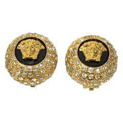 美品 GIANNIVERSACE ジャンニヴェルサーチ ヴィンテージ メデューサ ラインストーン 大ぶり イヤリング GP ゴールドカラー レディース 古着 中古 USEDのサムネイル