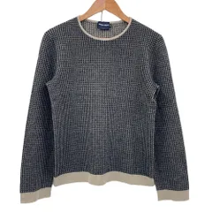 良品 Giorgio Armani ジョルジオアルマーニ クラシコ カシミヤシルク チェック柄 ニットセーター 46 ネイビー ベージュ メンズ 古着 中古 USEDのサムネイル